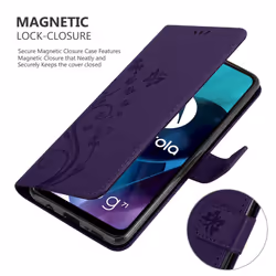 Cadorabo Flower Case for Motorola MOTO G71 5G Cover Book Wallet Protection PU Leather Flip Etui magnetic closure standing function card slots - Purple