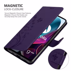 Cadorabo Flower Case for Motorola MOTO G200 5G Cover Book Wallet Protection PU Leather Flip Etui magnetic closure - FLORAL DARK PURPLE