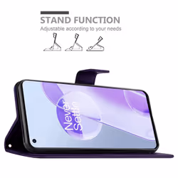 Cadorabo Flower Case for OnePlus 9RT 5G Cover Book Wallet Protection PU Leather Flip Etui magnetic closure standing function card slots - Purple