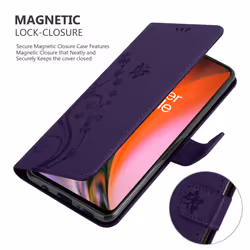 Cadorabo Flower Case for OnePlus Nord 2 5G Cover Book Wallet Protection PU Leather Flip Etui magnetic closure standing function card slots - Purple