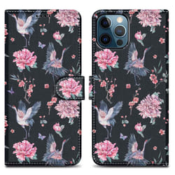 Cadorabo Case for Apple iPhone 12 PRO MAX Protective Cover with magnetic closure, stand function and card slot - Crane & Flowers No. 9