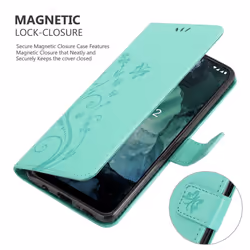 Cadorabo Flower Case for Nokia G11 / G21 Cover Book Wallet Protection PU Leather Flip Etui magnetic closure - FLORAL TURQUOISE