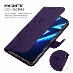 Cadorabo Flower Case for Realme 6 PRO Cover Book Wallet Protection PU Leather Flip Etui magnetic closure - FLORAL DARK PURPLE