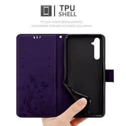 Cadorabo Flower Case for Realme 6 PRO Cover Book Wallet Protection PU Leather Flip Etui magnetic closure - FLORAL DARK PURPLE