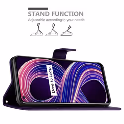 Cadorabo Flower Case for Realme 8 5G / V13 / Q3 / Q3i / Narzo 30 5G Cover Book Wallet Protection PU Leather Flip Etui magnetic cl - FLORAL DARK PURPLE