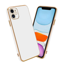 Cadorabo Case for Apple iPhone 11 Protective Cover made of flexible TPU Etui silicone and with camera protection - Glossy White - Gold