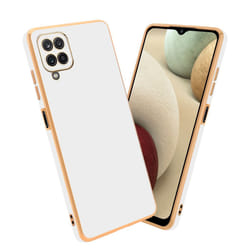 Cadorabo Case for Samsung Galaxy A12 / M12 Protective Cover made of flexible TPU Etui silicone and with camera protection - Glossy White - Gold