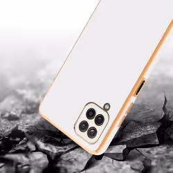 Cadorabo Case for Samsung Galaxy A12 / M12 Protective Cover made of flexible TPU Etui silicone and with camera protection - Glossy White - Gold