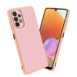 Cadorabo Case for Samsung Galaxy A32 4G Protective Cover made of flexible TPU Etui silicone and with camera protection - Glossy Pink - Gold