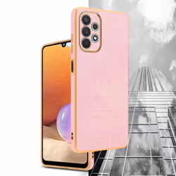 Cadorabo Case for Samsung Galaxy A32 4G Protective Cover made of flexible TPU Etui silicone and with camera protection - Glossy Pink - Gold