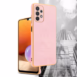 Cadorabo Case for Samsung Galaxy A32 5G Protective Cover made of flexible TPU Etui silicone and with camera protection - Glossy Pink - Gold