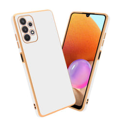 Cadorabo Case for Samsung Galaxy A32 5G Protective Cover made of flexible TPU Etui silicone and with camera protection - Glossy White - Gold