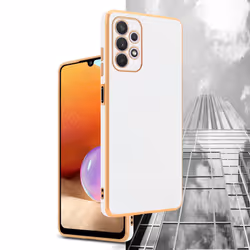 Cadorabo Case for Samsung Galaxy A32 5G Protective Cover made of flexible TPU Etui silicone and with camera protection - Glossy White - Gold