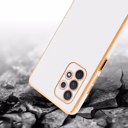 Cadorabo Case for Samsung Galaxy A32 5G Protective Cover made of flexible TPU Etui silicone and with camera protection - Glossy White - Gold