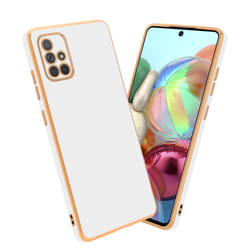Cadorabo Case for Samsung Galaxy A71 4G Protective Cover made of flexible TPU Etui silicone and with camera protection - Glossy White - Gold