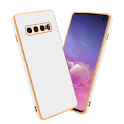Cadorabo Case for Samsung Galaxy S10 PLUS Protective Cover made of flexible TPU Etui silicone and with camera protection - Glossy White - Gold