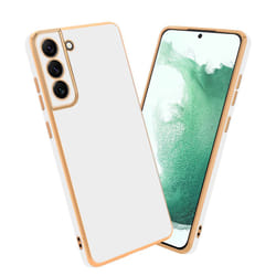 Cadorabo Case for Samsung Galaxy S21 5G Protective Cover made of flexible TPU Etui silicone and with camera protection - Glossy White - Gold
