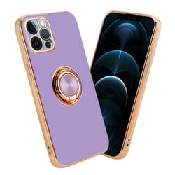 Cadorabo Case for Apple iPhone 12 PRO with ring Protective Cover made of flexible TPU silicone, with camera protection an - Glossy Light Purple - Gold