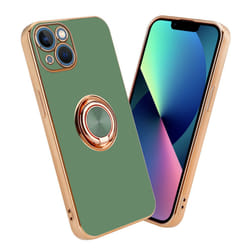 Cadorabo Case for Apple iPhone 13 MINI with ring Protective Cover made of flexible TPU silicone, with camera protection an - Glossy Light Green - Gold