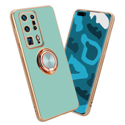 Cadorabo Case for Huawei P40 PRO+ with ring Protective Cover made of flexible TPU silicone, with camera protection and magne - Glossy Turquoise - Gold