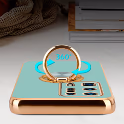 Cadorabo Case for Huawei P40 PRO+ with ring Protective Cover made of flexible TPU silicone, with camera protection and magne - Glossy Turquoise - Gold