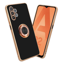 Cadorabo Case for Samsung Galaxy A32 5G with ring Protective Cover made of flexible TPU silicone, with camera protection and mag - Glossy Black - Gold
