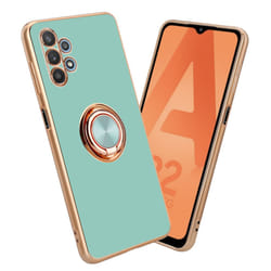 Cadorabo Case for Samsung Galaxy A32 5G with ring Protective Cover made of flexible TPU silicone, with camera protection and - Glossy Turquoise - Gold