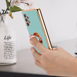 Cadorabo Case for Samsung Galaxy A32 5G with ring Protective Cover made of flexible TPU silicone, with camera protection and - Glossy Turquoise - Gold