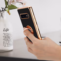 Cadorabo Case for Samsung Galaxy S10 4G with ring Protective Cover made of flexible TPU silicone, with camera protection and mag - Glossy Black - Gold