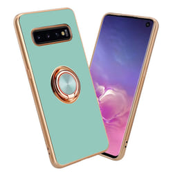 Cadorabo Case for Samsung Galaxy S10 4G with ring Protective Cover made of flexible TPU silicone, with camera protection and - Glossy Turquoise - Gold