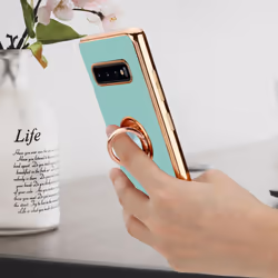 Cadorabo Case for Samsung Galaxy S10 4G with ring Protective Cover made of flexible TPU silicone, with camera protection and - Glossy Turquoise - Gold