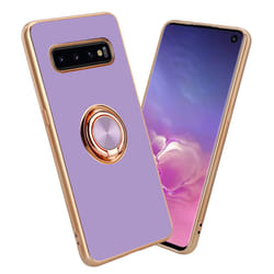Cadorabo Case for Samsung Galaxy S10 4G with ring Protective Cover made of flexible TPU silicone, with camera protection - Glossy Light Purple - Gold