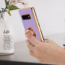 Cadorabo Case for Samsung Galaxy S10 4G with ring Protective Cover made of flexible TPU silicone, with camera protection - Glossy Light Purple - Gold