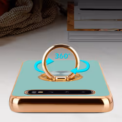 Cadorabo Case for Samsung Galaxy S10 PLUS with ring Protective Cover made of flexible TPU silicone, with camera protection a - Glossy Turquoise - Gold