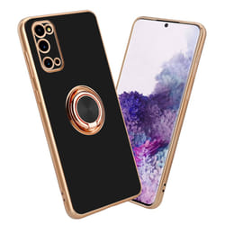 Cadorabo Case for Samsung Galaxy S20 with ring Protective Cover made of flexible TPU silicone, with camera protection and magnet - Glossy Black - Gold
