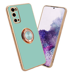 Cadorabo Case for Samsung Galaxy S20 with ring Protective Cover made of flexible TPU silicone, with camera protection and ma - Glossy Turquoise - Gold