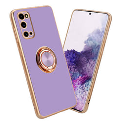 Cadorabo Case for Samsung Galaxy S20 with ring Protective Cover made of flexible TPU silicone, with camera protection and - Glossy Light Purple - Gold