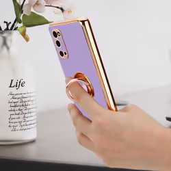 Cadorabo Case for Samsung Galaxy S20 with ring Protective Cover made of flexible TPU silicone, with camera protection and - Glossy Light Purple - Gold