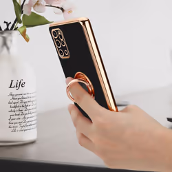 Cadorabo Case for Samsung Galaxy S20 PLUS with ring Protective Cover made of flexible TPU silicone, with camera protection and m - Glossy Black - Gold