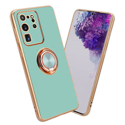 Cadorabo Case for Samsung Galaxy S20 ULTRA with ring Protective Cover made of flexible TPU silicone, with camera protection - Glossy Turquoise - Gold