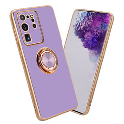 Cadorabo Case for Samsung Galaxy S20 ULTRA with ring Protective Cover made of flexible TPU silicone, with camera protecti - Glossy Light Purple - Gold