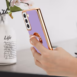 Cadorabo Case for Samsung Galaxy S21 5G with ring Protective Cover made of flexible TPU silicone, with camera protection - Glossy Light Purple - Gold
