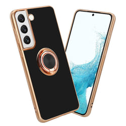 Cadorabo Case for Samsung Galaxy S21 PLUS with ring Protective Cover made of flexible TPU silicone, with camera protection and m - Glossy Black - Gold