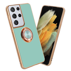 Cadorabo Case for Samsung Galaxy S21 ULTRA with ring Protective Cover made of flexible TPU silicone, with camera protection - Glossy Turquoise - Gold
