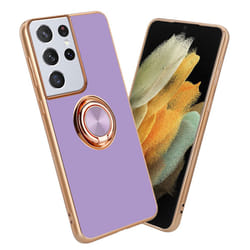 Cadorabo Case for Samsung Galaxy S21 ULTRA with ring Protective Cover made of flexible TPU silicone, with camera protecti - Glossy Light Purple - Gold