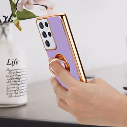 Cadorabo Case for Samsung Galaxy S21 ULTRA with ring Protective Cover made of flexible TPU silicone, with camera protecti - Glossy Light Purple - Gold