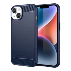 Cadorabo Case for Apple iPhone 14 Cover Protection back Case TPU Silicone Carbon Design - BRUSHED BLUE