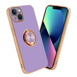 Cadorabo Case for Apple iPhone 14 with ring Protective Cover made of flexible TPU silicone, with camera protection and ma - Glossy Light Purple - Gold
