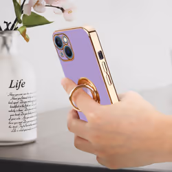 Cadorabo Case for Apple iPhone 14 with ring Protective Cover made of flexible TPU silicone, with camera protection and ma - Glossy Light Purple - Gold