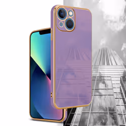 Cadorabo Case for Apple iPhone 14 PLUS Protective Cover made of flexible TPU Etui silicone and with camera protection - Glossy Purple - Gold